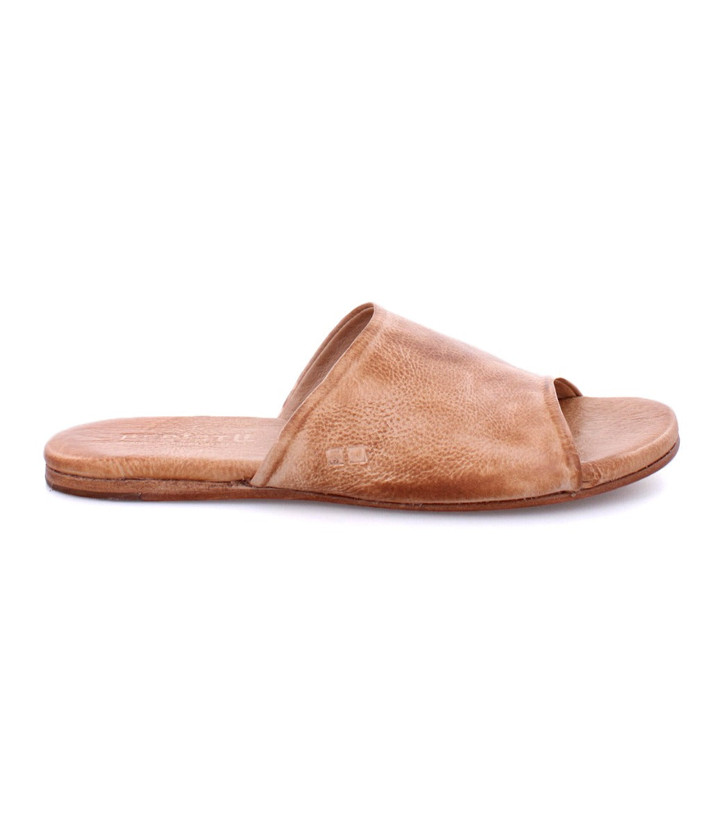 The Gia women's tan leather slide on sandals by Bed Stu.