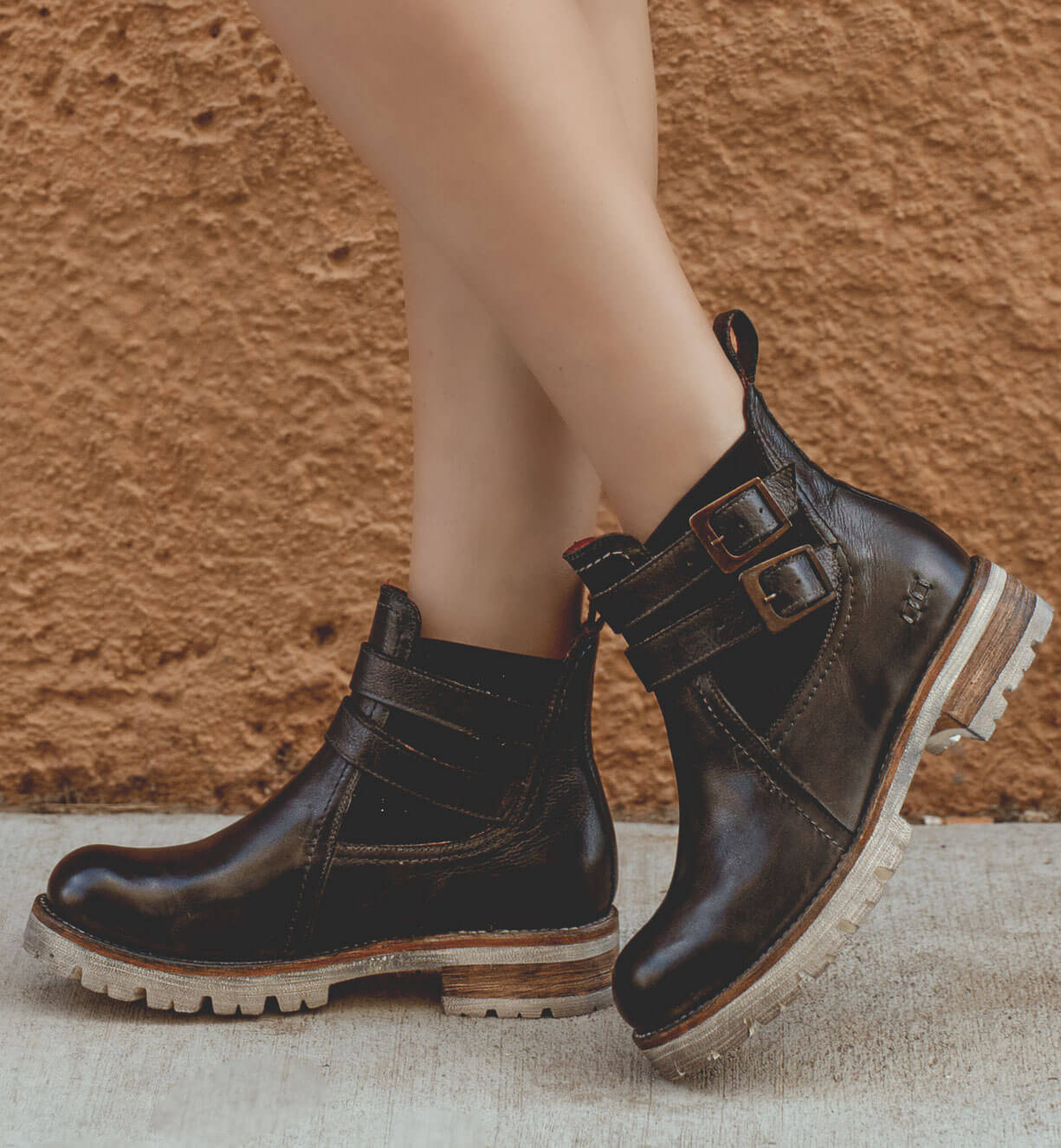 Bed Stu Ginger black leather ankle boots with buckles.