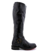 A women's black Glaye riding boot with a buckle on the side, from the brand Bed Stu.