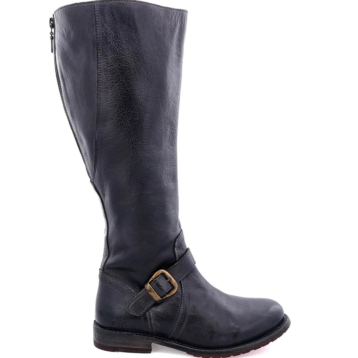 A women's black leather Glaye Wide Calf boot with buckles on the side by Bed Stu.