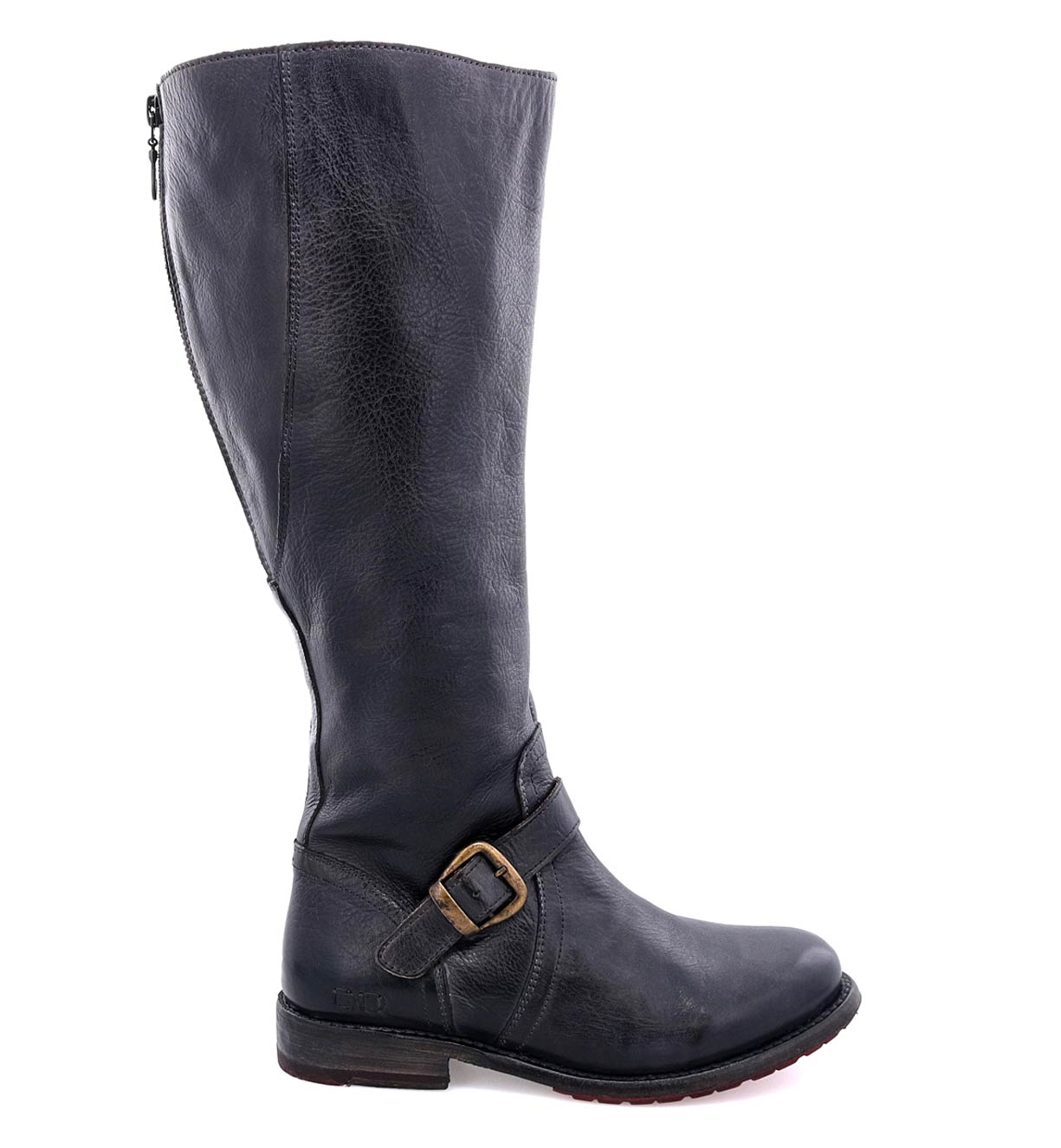A women's black leather Glaye Wide Calf boot with buckles on the side by Bed Stu.