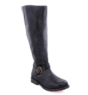 A women's black leather Glaye Wide Calf boot with buckles and buckles by Bed Stu.