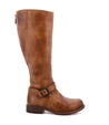 A women's brown riding boot with buckles on the side, the Glaye Wide Calf by Bed Stu.