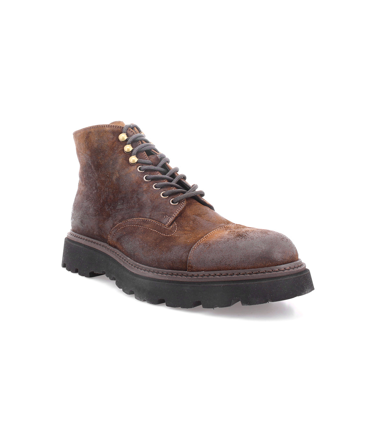 An Italian work-style boot, the Goer by Bed Stu, with oiled suede leather, known for its durability, featuring black soles.