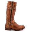 A women's Gogo Lug tan leather boot with buckles and buckles by Bed Stu.
