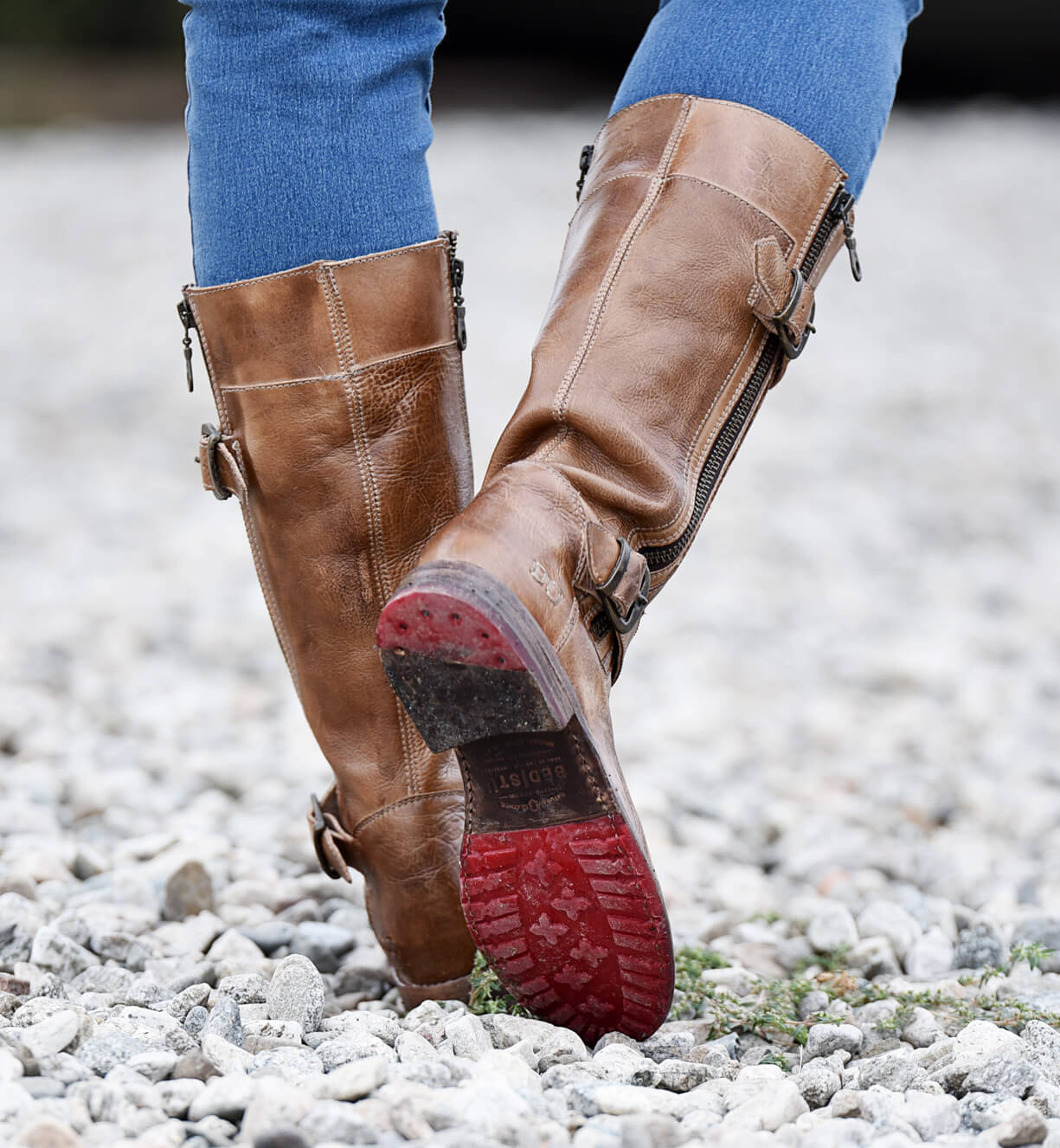 A woman in a pair of Bed Stu Gogo Lug boots.