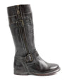 A women's Gogo Lug black leather boot with buckles and buckles by Bed Stu.