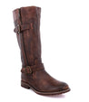 A women's Gogo Lug teak leather boot with buckles and buckles by Bed Stu.