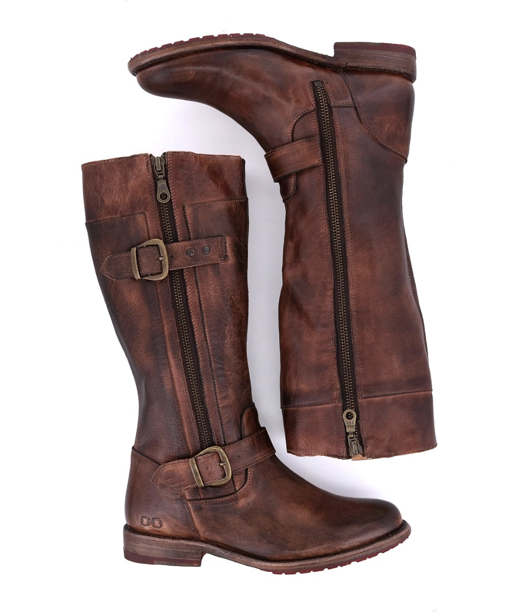 A pair of Gogo Lug teak leather boots with zippers and buckles from Bed Stu.