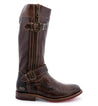 A women's Gogo Lug teak leather boot with buckles and buckles by Bed Stu.