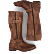 A pair of brown leather Gogo Lug Wide Calf boots with buckles and zippers from Bed Stu.