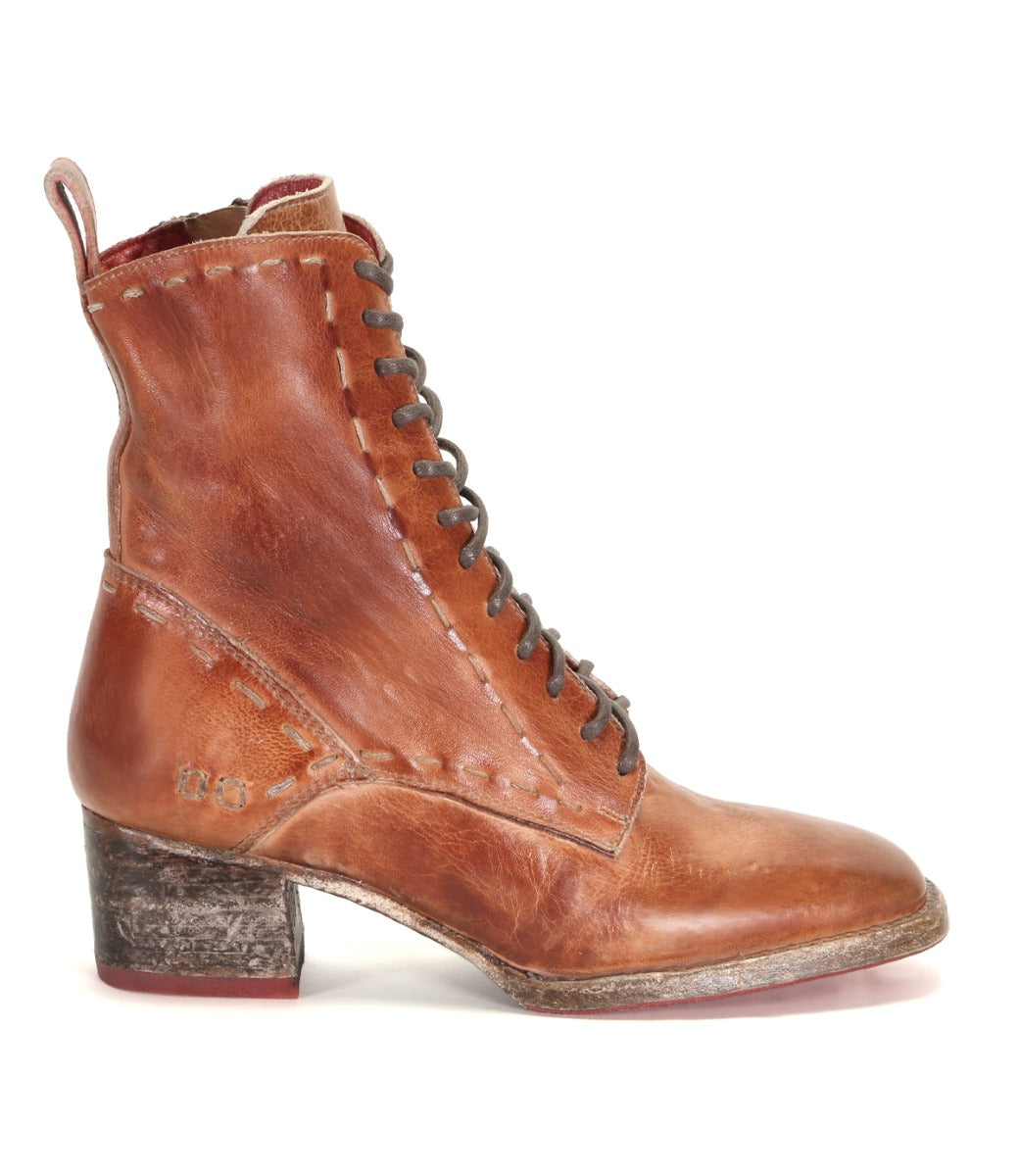 A women's Gracie tan leather ankle boot by Bed Stu.