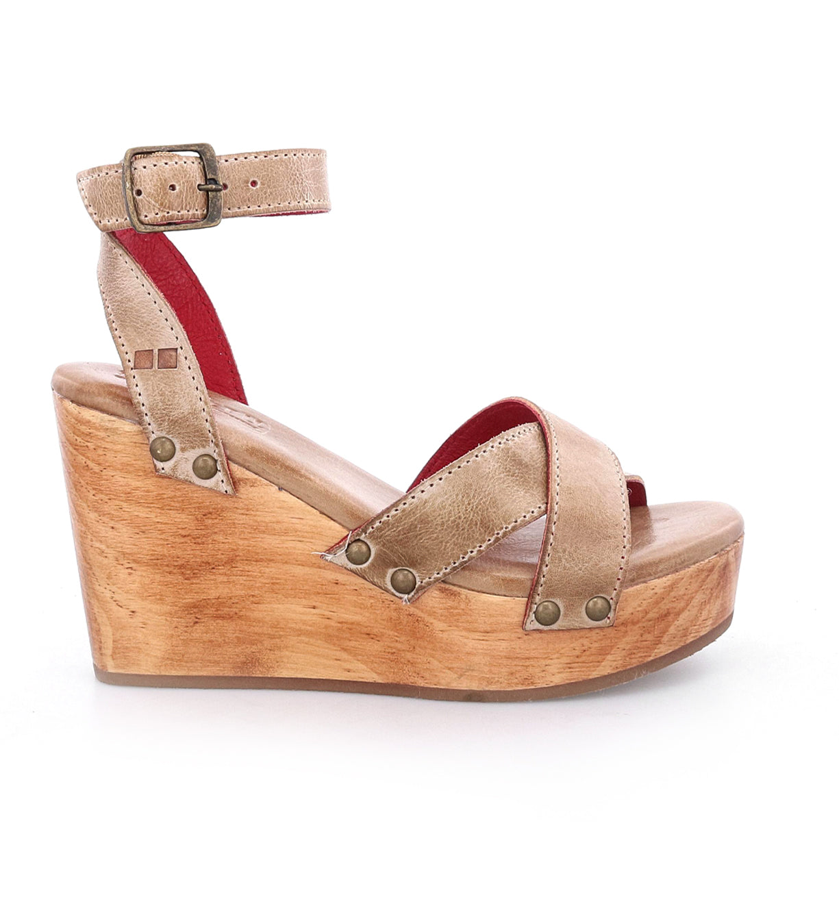 A women's Grettell sandal with a wooden platform and straps from Bed Stu.