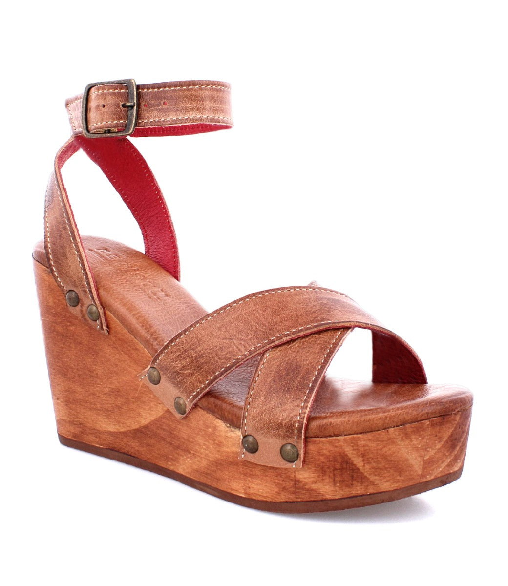 A women's Bed Stu Grettell wooden wedge sandal with straps.