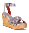 A women's Grettell Bed Stu purple and wood wedge sandal with straps.