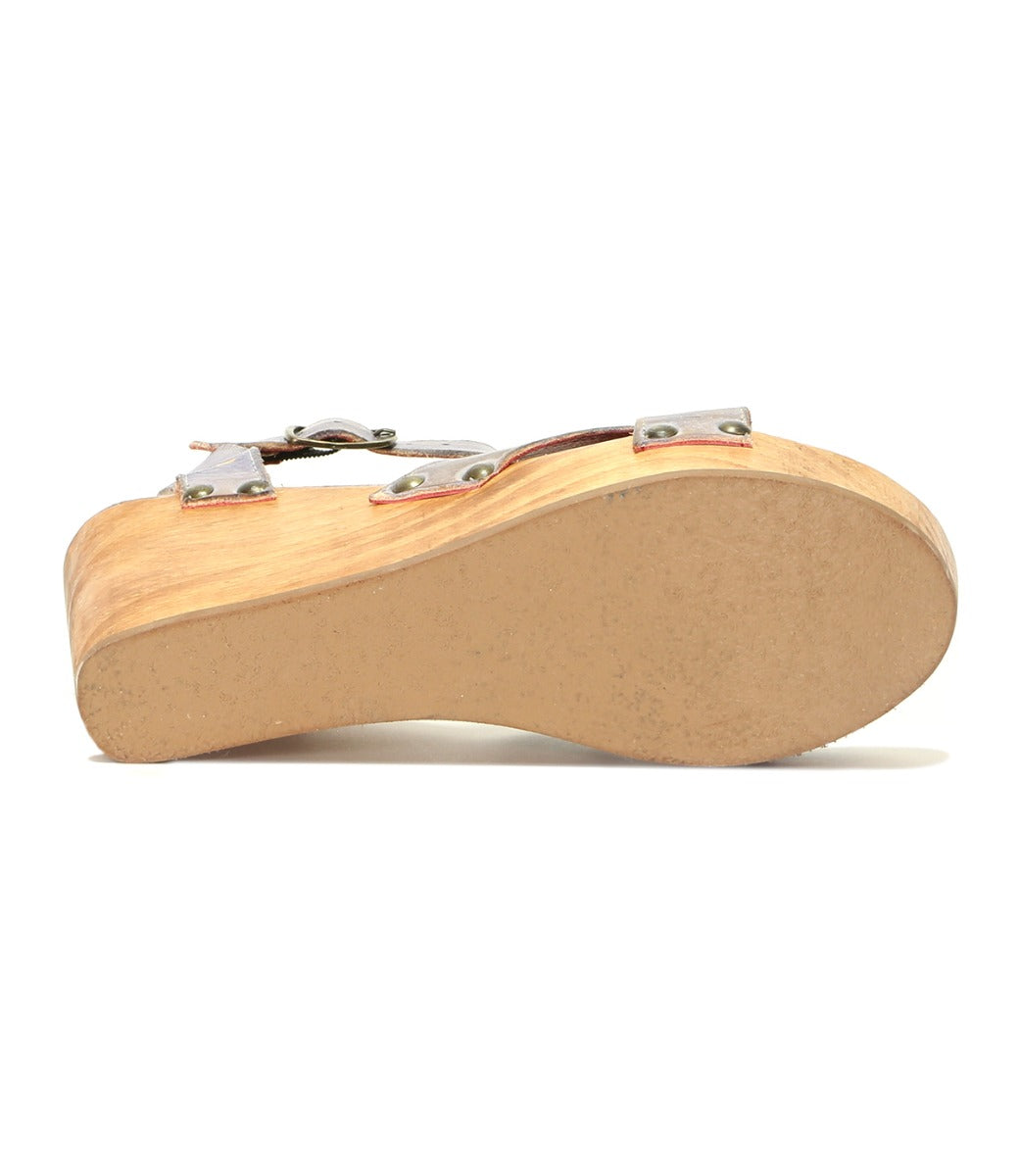 A women's Grettell Bed Stu purple and wood wedge sandal with straps.
