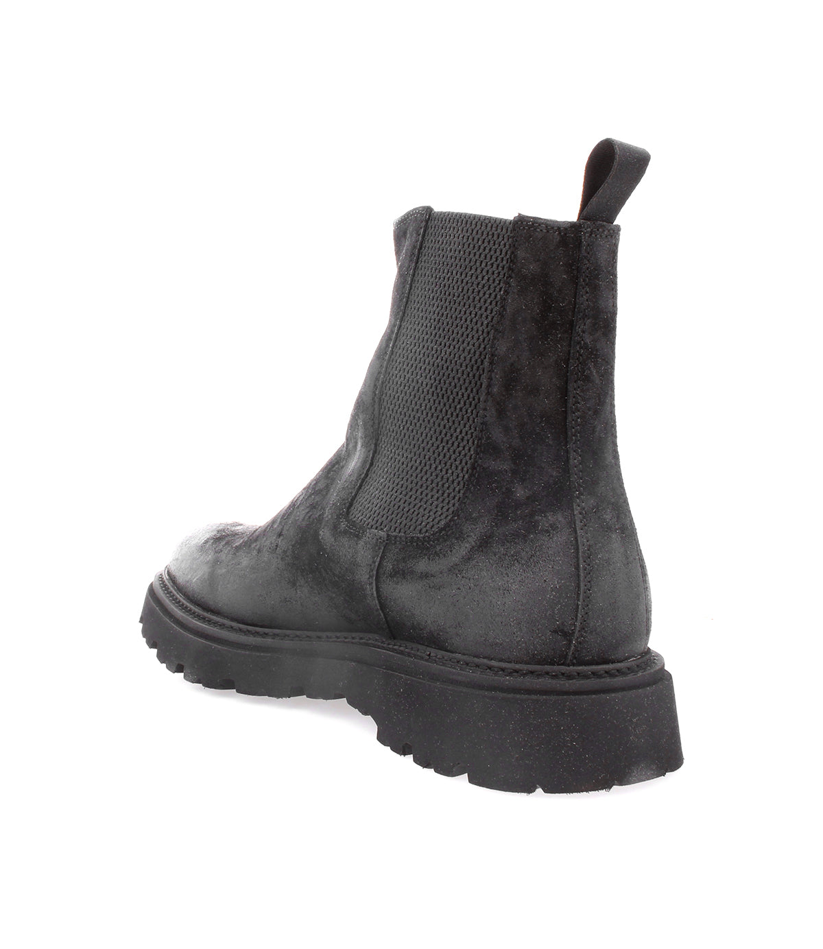 A black Grit Chelsea boot showcasing enduring quality on a white background, by Bed Stu.