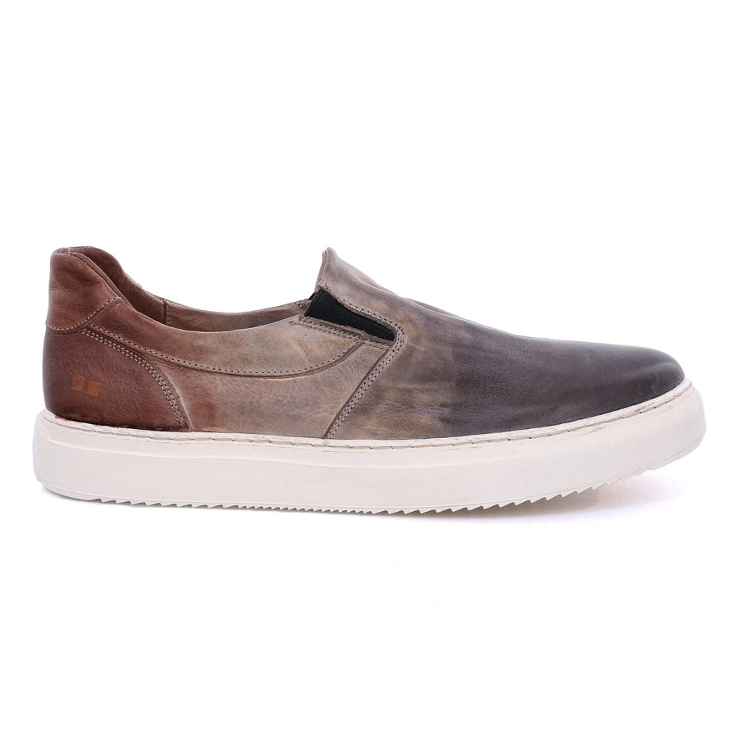 The Harry slip-on sneakers for men by Bed Stu are brown and white.
