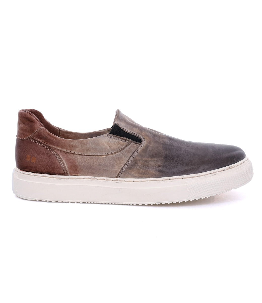The Harry slip-on sneakers for men by Bed Stu are brown and white.