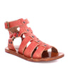 A Bed Stu Hera women's red sandal with straps and buckles.