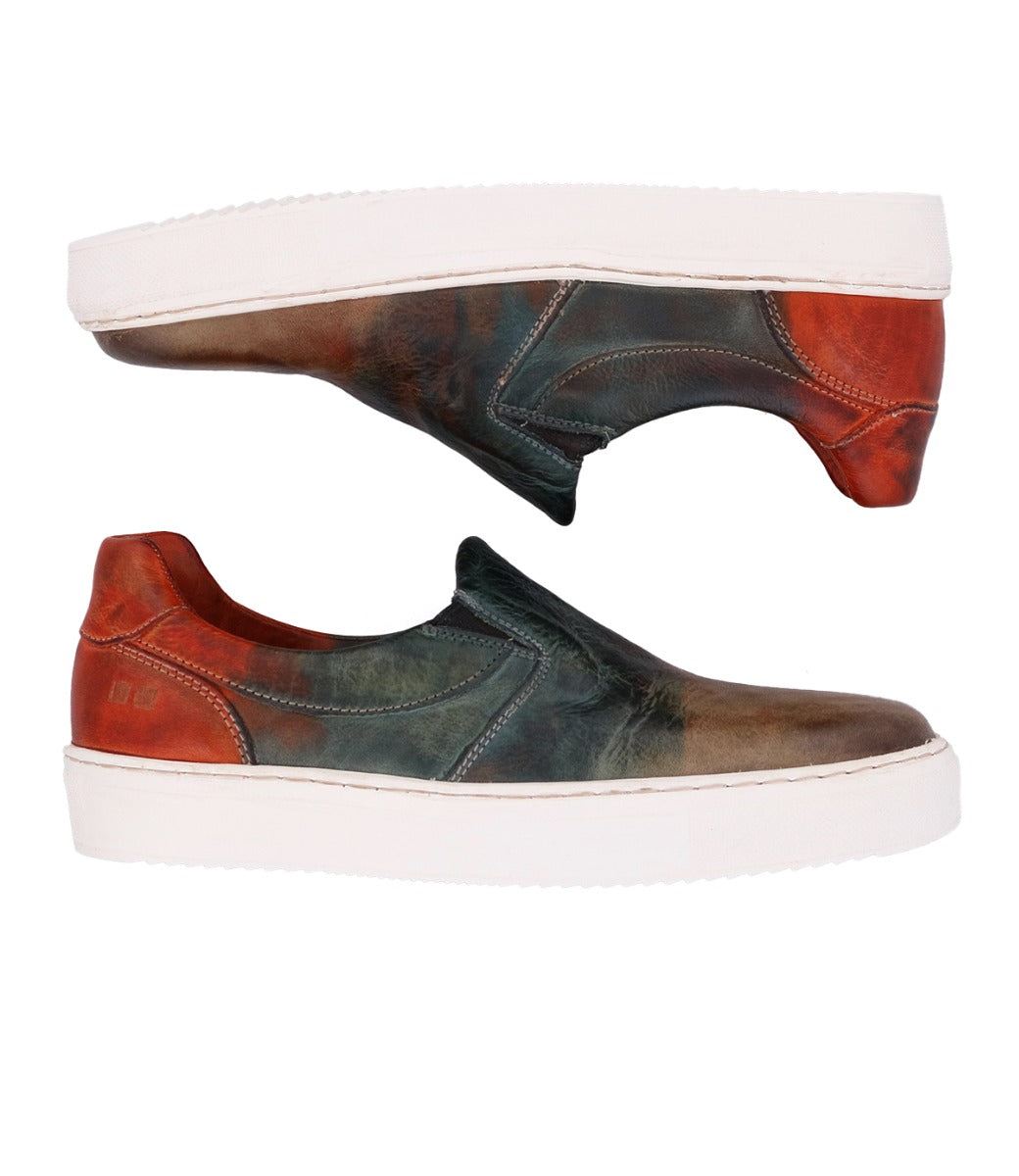 A pair of Bed Stu Hermione women's slip - on sneakers with a multi - color dye.