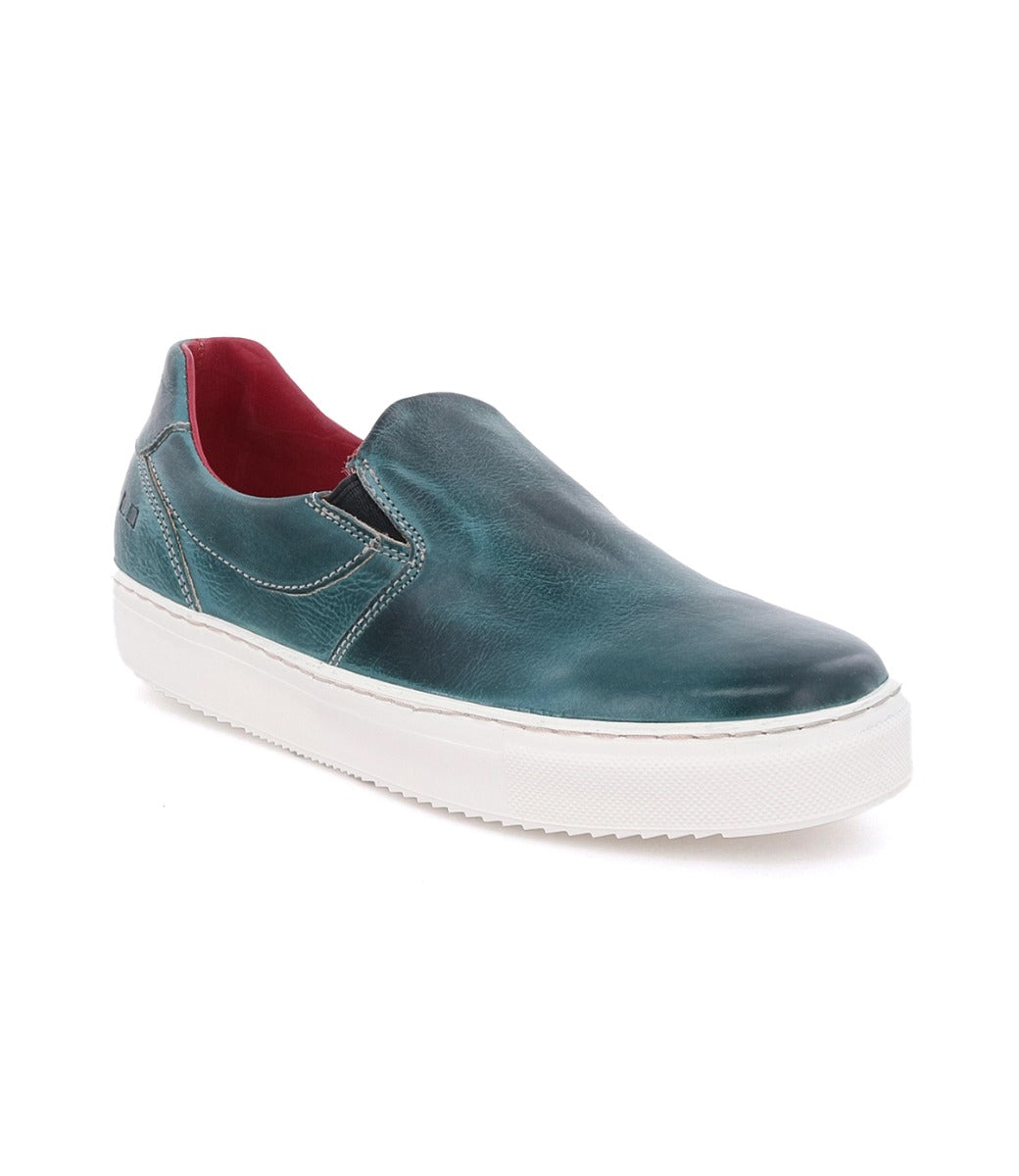 Women's blue leather slip on sneakers named Hermione by the brand Bed Stu.