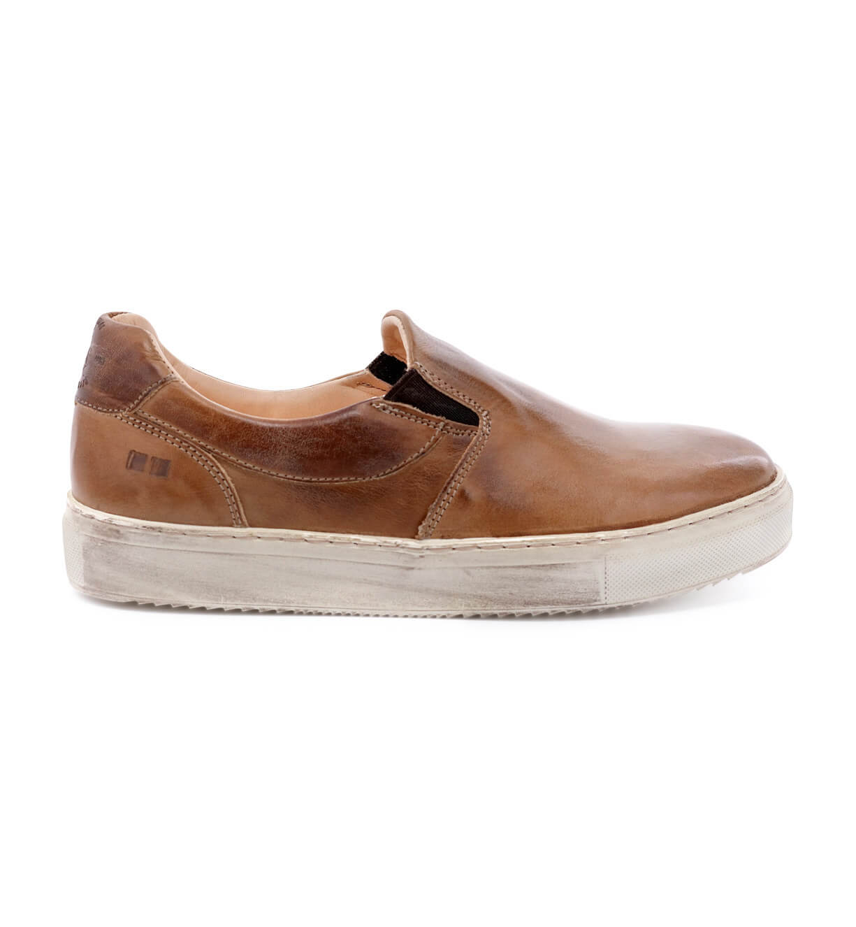 A women's slip on shoe in tan leather called Hermione by Bed Stu.
