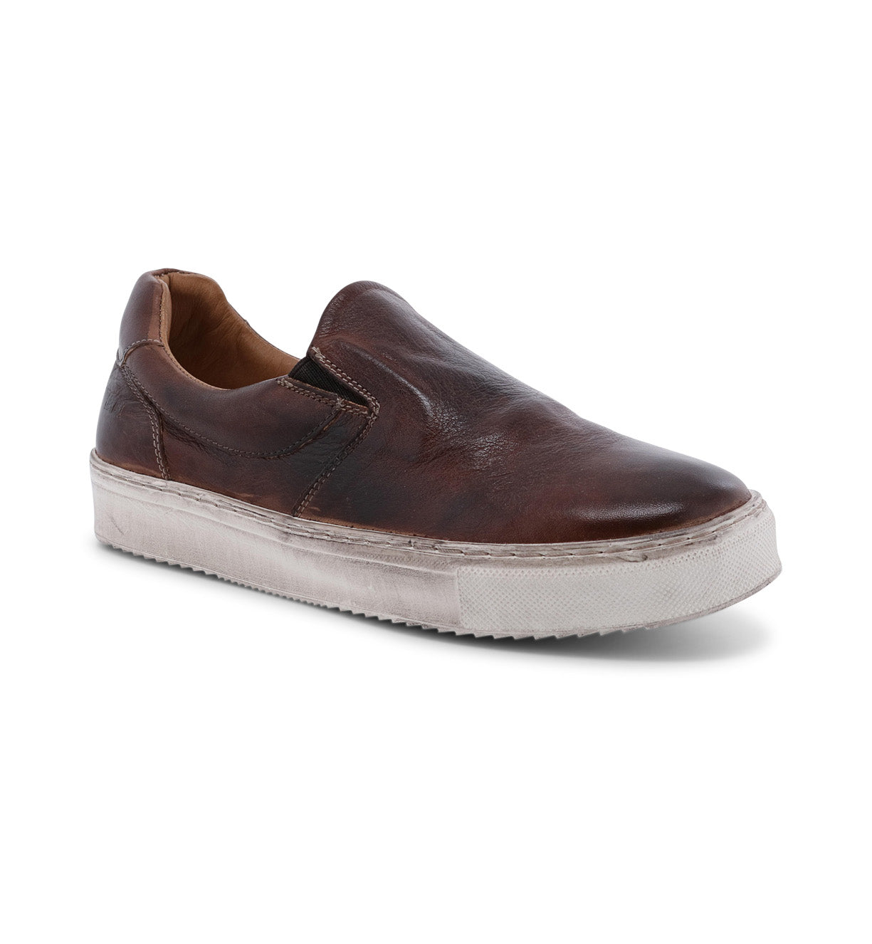 Women's brown leather slip on sneakers called Hermione by Bed Stu.