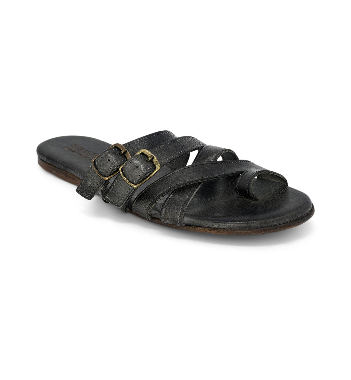 Hilda by Bed Stu black leather sandals with buckles.