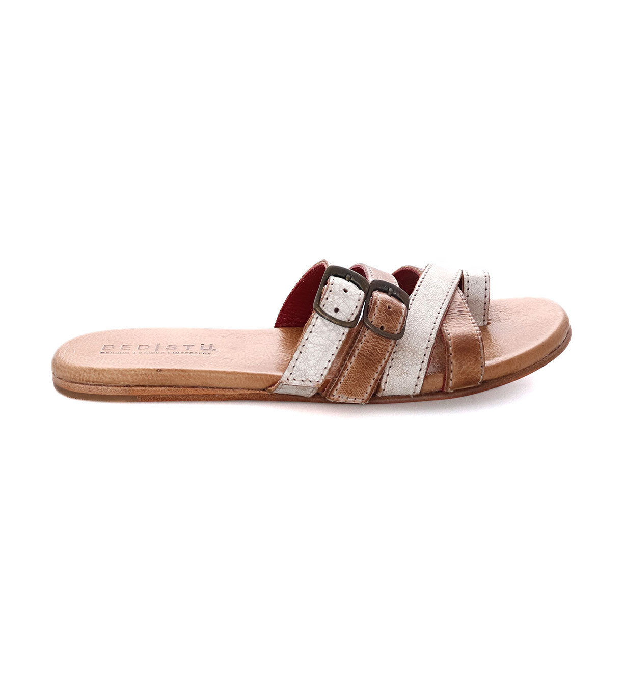 A Hilda sandal by Bed Stu with straps and buckles.