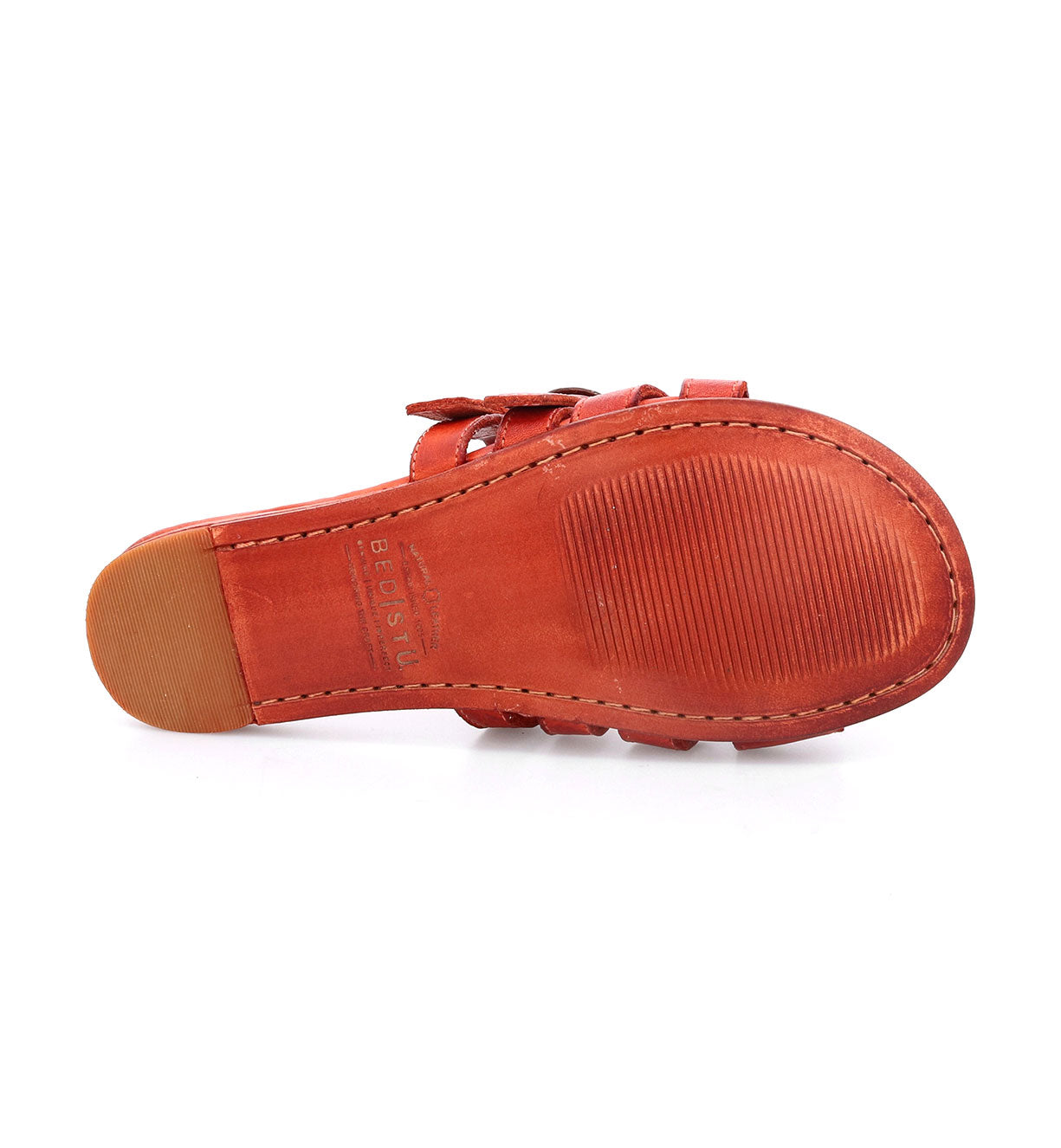 Sole of Hilda women's orange leather sandals by Bed Stu.