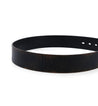 A Hobo black leather belt on a white background by Bed Stu.