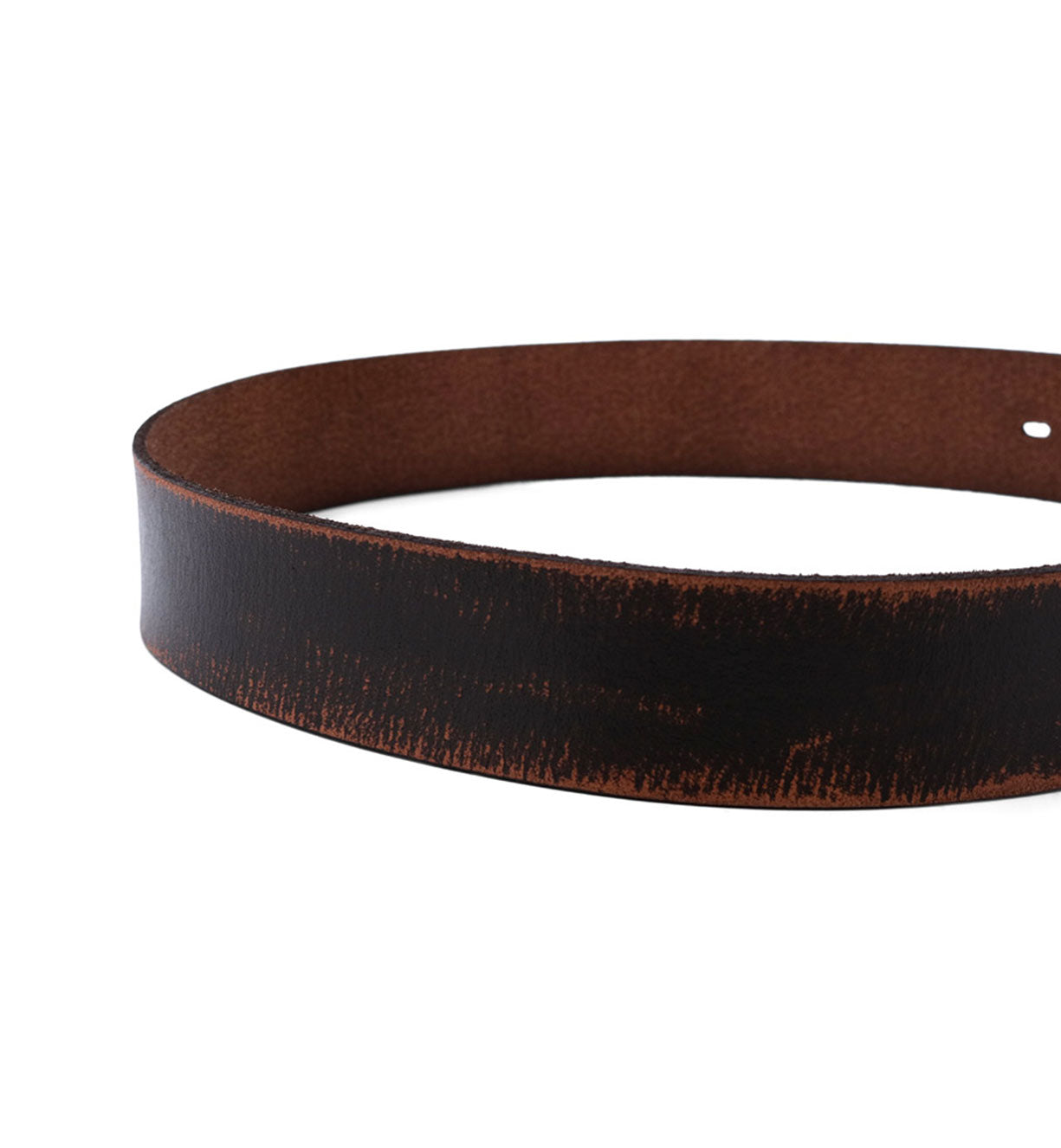 A black and brown Hobo leather belt on a white background by Bed Stu