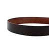 A Hobo by Bed Stu black and brown leather belt on a white background.