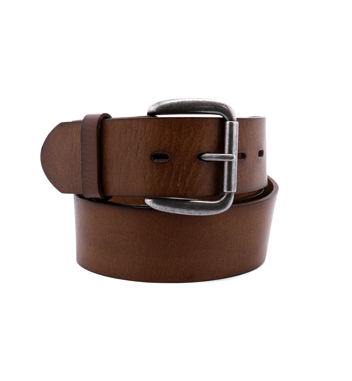 A Bed Stu Hobo leather belt on a white background.