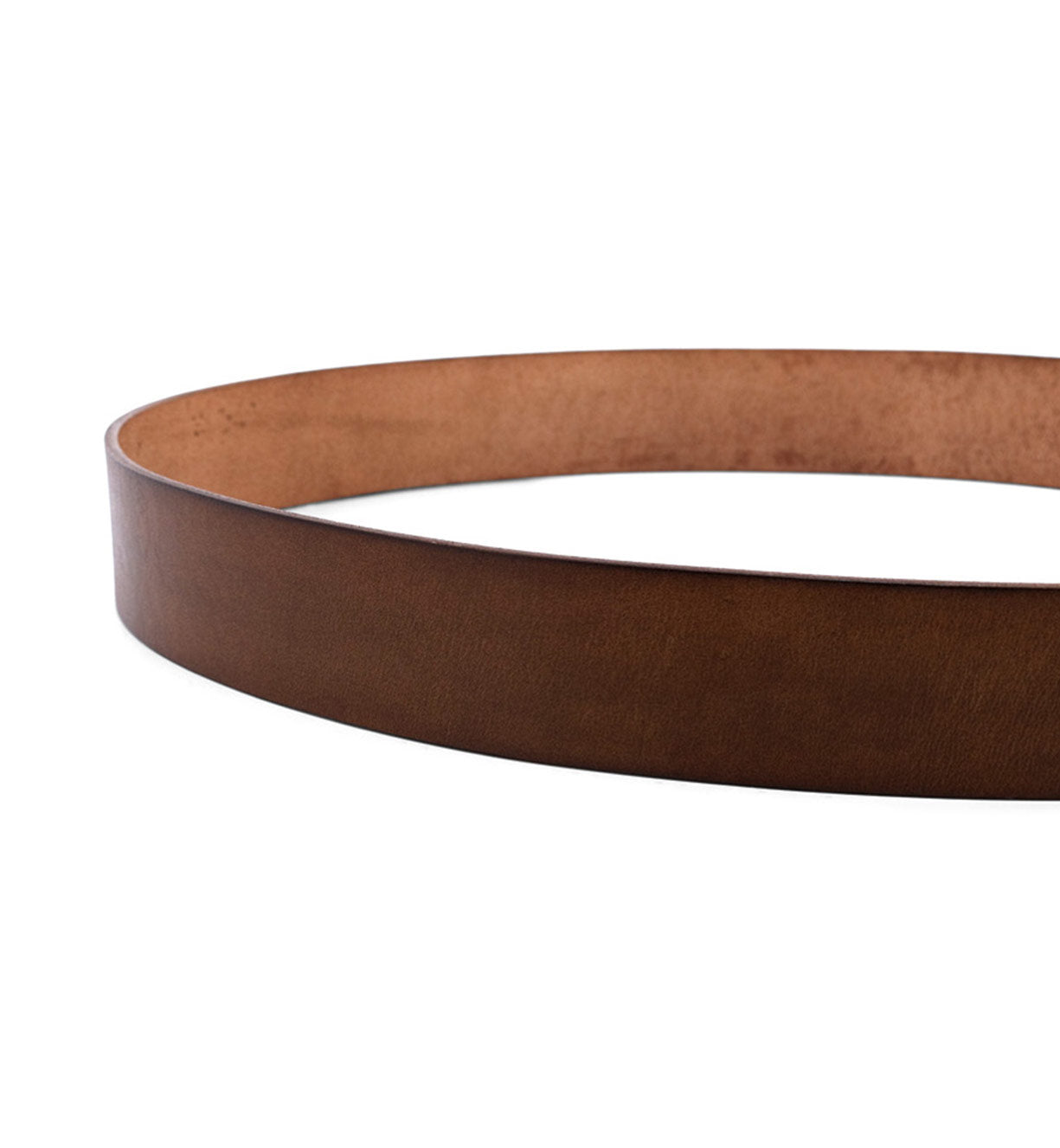 A Hobo brown leather belt on a white background, by Bed Stu.