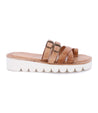 A pair of Bed Stu Holland women's sandals in tan leather.