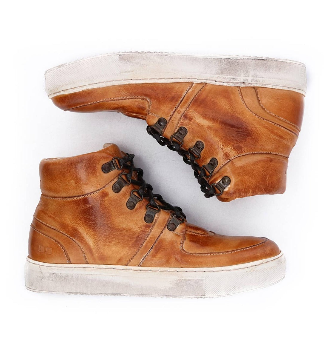 A pair of Bed Stu Honor brown leather sneakers on a white background.