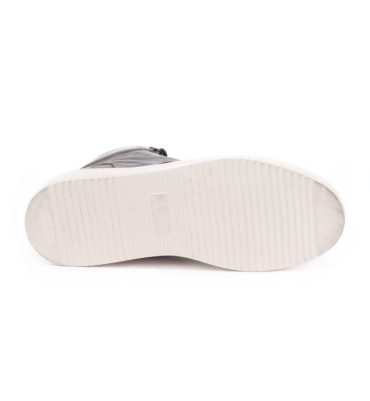 A pair of Bed Stu Honor grey sneakers with white soles on a white background.