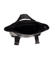 Inside the black leather Howie bag on a white background by Bed Stu.