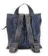 A Howie by Bed Stu blue leather backpack with zippers and straps.