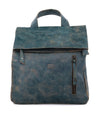 A dark teal leather Howie backpack with a zipper, by Bed Stu.
