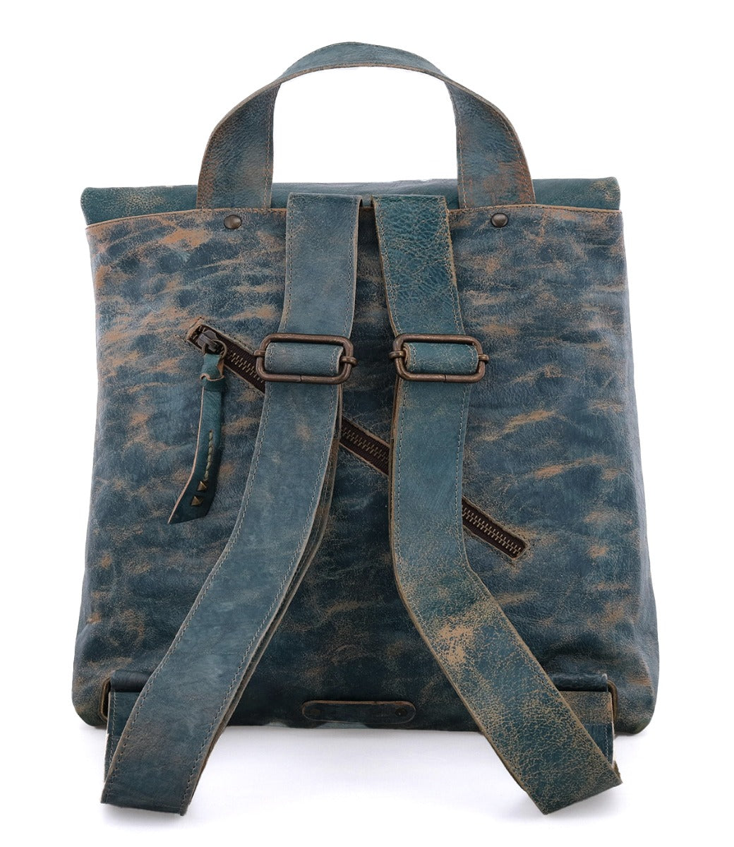 A Howie dark teal leather backpack with a zipper by Bed Stu.