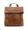 A brown leather Howie backpack with a zippered closure by Bed Stu.
