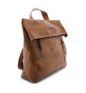 A tan Howie leather backpack by Bed Stu on a white background.