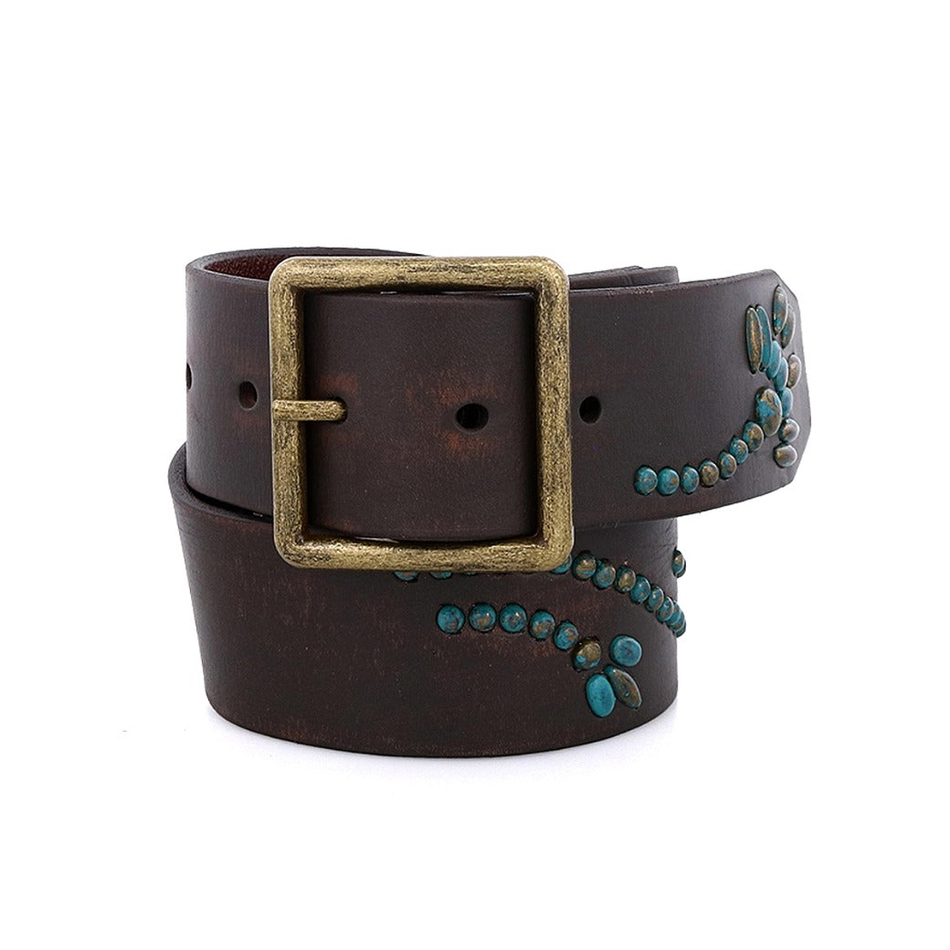 A Hudson belt with turquoise beads and a brass buckle. (Bed Stu)