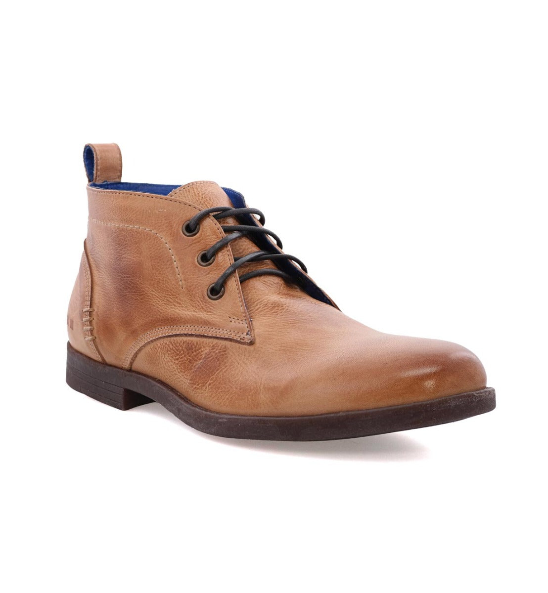 A single tan Illiad men's dress boot with laces, isolated on a white background.