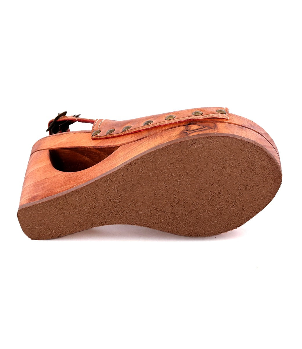 A pair of Bed Stu Imelda women's sandals with a wooden sole.