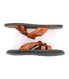A pair of Bed Stu Impromptu tan leather sandals with a casual style on a white background.