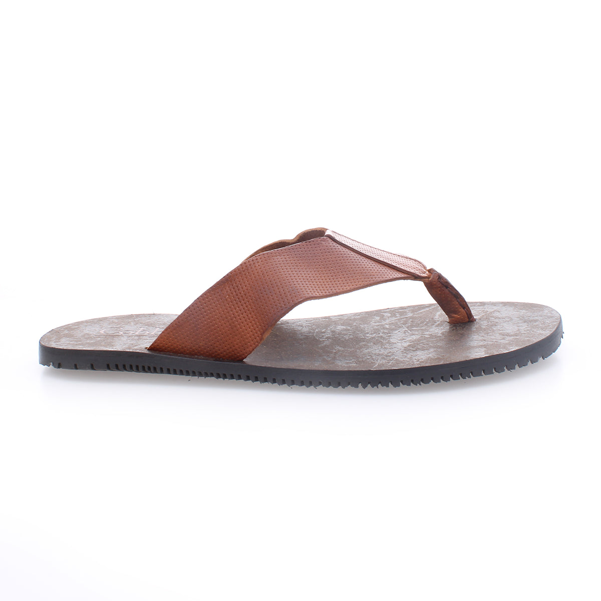 An Introduce men's brown leather flip flop by Bed Stu with durability and comfort.
